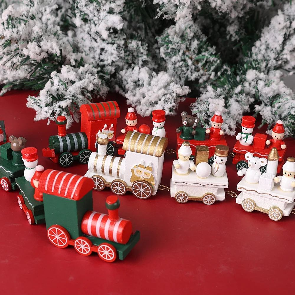 Wooden Train Christmas Ornaments Santa Decoration