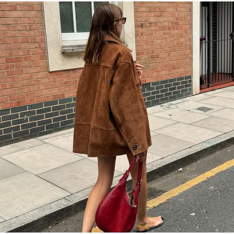 Vintage Brown Lapel With Pocket Jacket