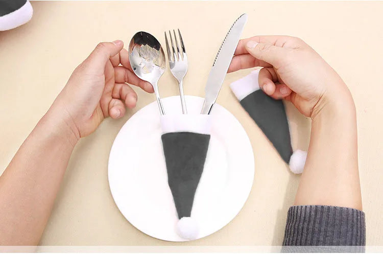 Table Accessories Christmas Hat Fork Knife Cutlery Bag