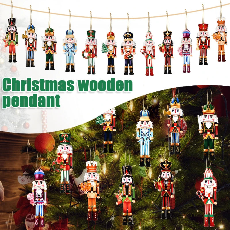 12Pcs Nutcracker Soldier Wooden Pendant Xmas Tree Hanging