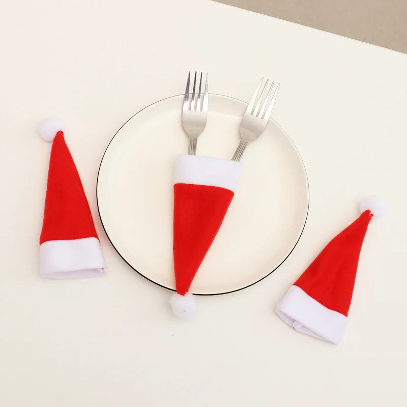 Table Accessories Christmas Hat Fork Knife Cutlery Bag