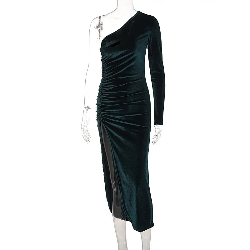 Long Sleeve Velvet Bodycon Midi Dress