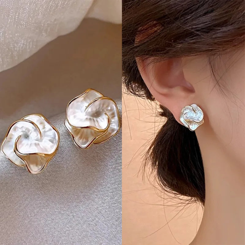 White Enamel Flower Stud Earrings