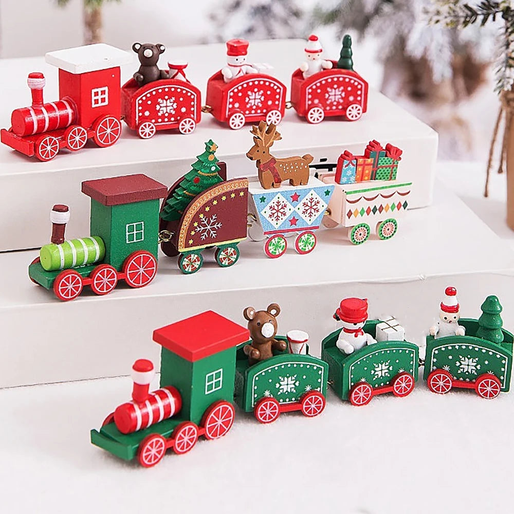 Wooden Train Christmas Ornaments Santa Decoration