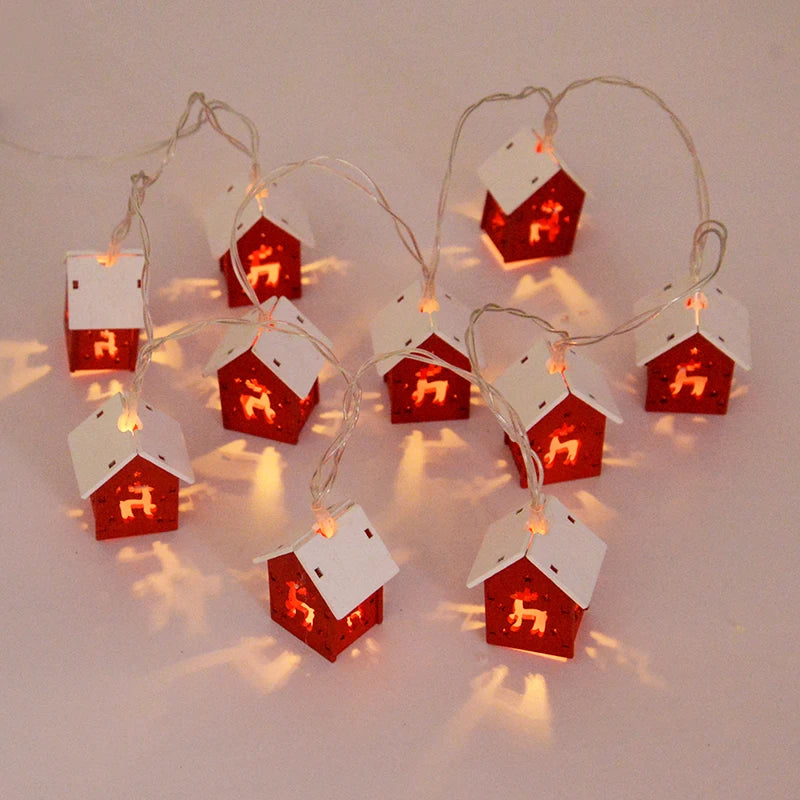 Christmas Wooden House LED String Light Xmas