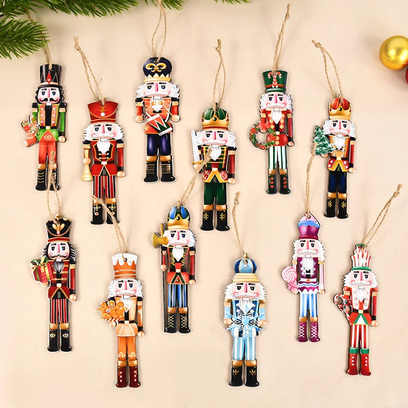 12Pcs Nutcracker Soldier Wooden Pendant Xmas Tree Hanging