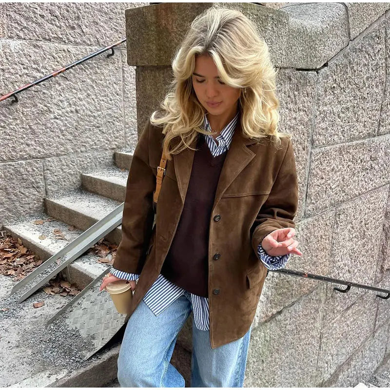 Vintage Brown Suede Leather Blazer Jackets