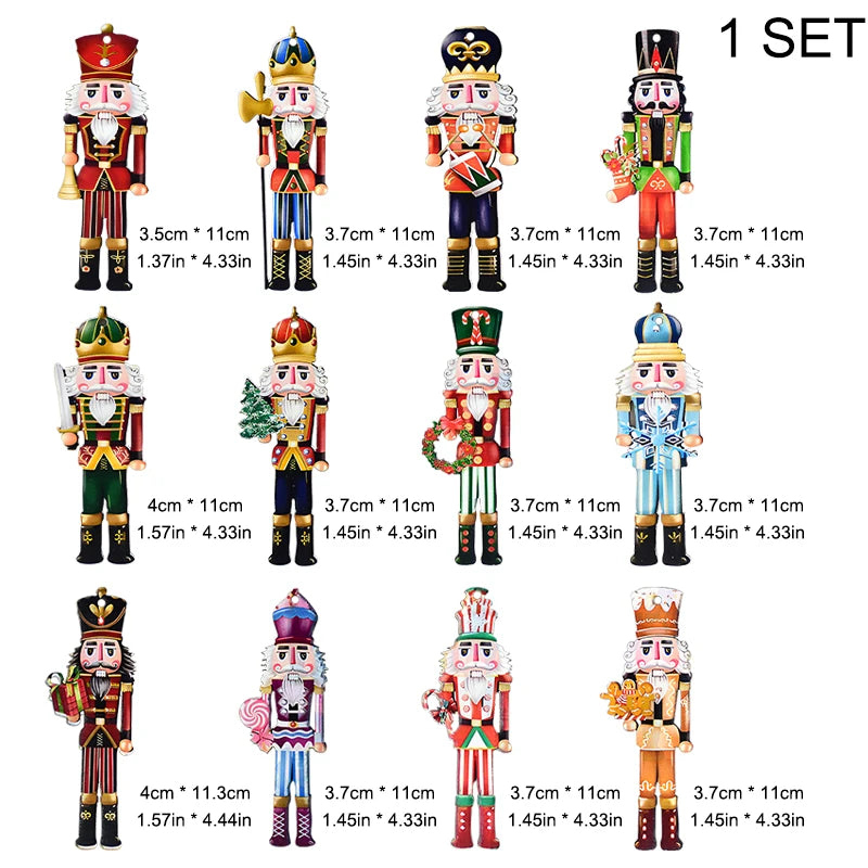 12Pcs Nutcracker Soldier Wooden Pendant Xmas Tree Hanging