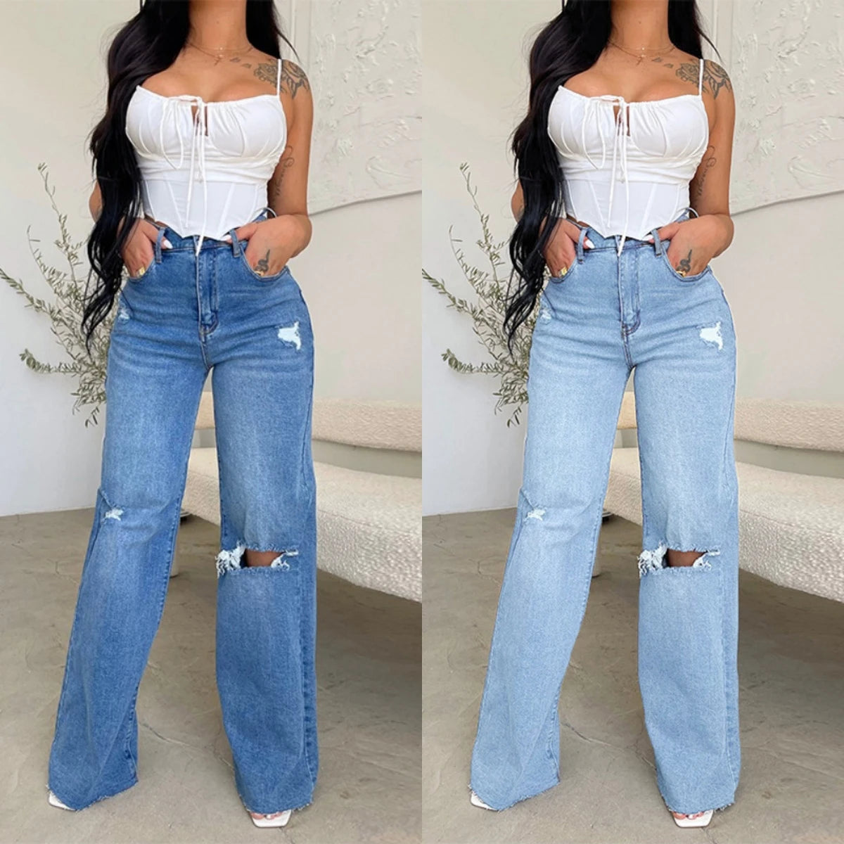 High Waist Ripped Jeans gigi