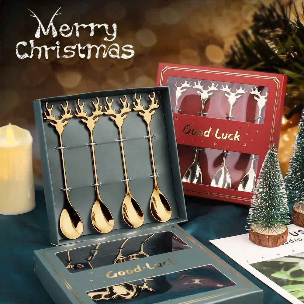 4pcs Christmas Elk Head Shape Stainless