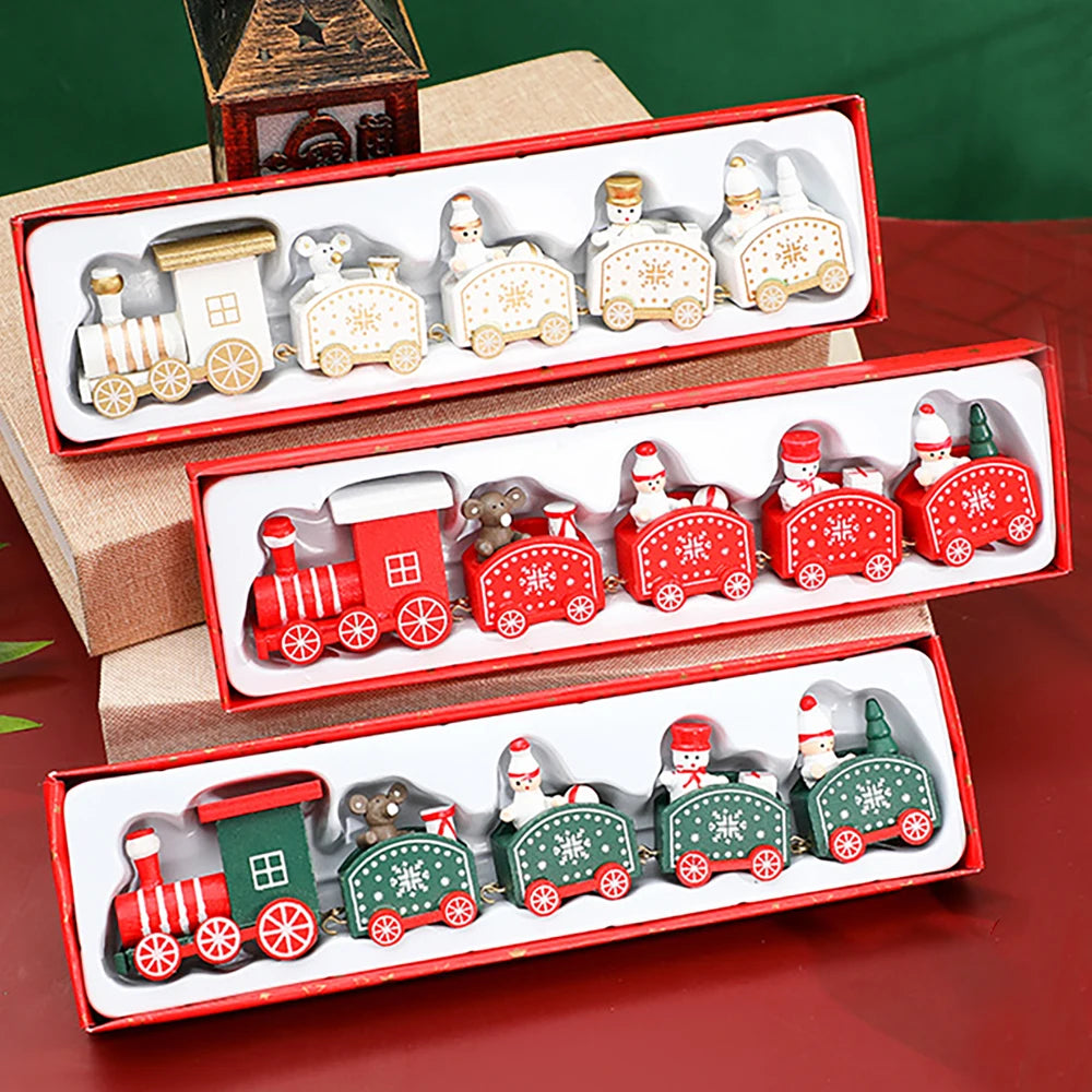 Wooden Train Christmas Ornaments Santa Decoration