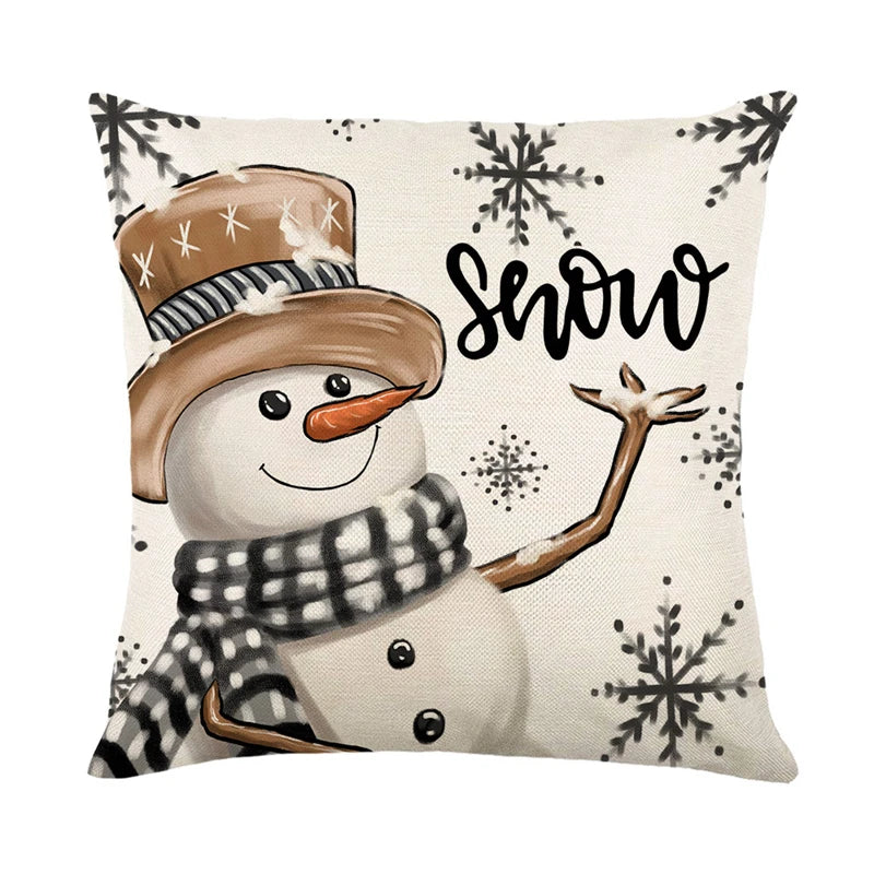 Linen Christmas Pillow Cover Snowman Elk Pillow