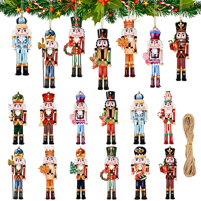 12Pcs Nutcracker Soldier Wooden Pendant Xmas Tree Hanging