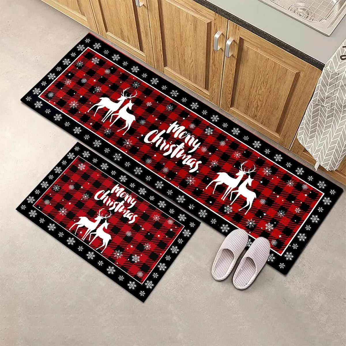 Plaid Christmas Tree Floor Mat Home