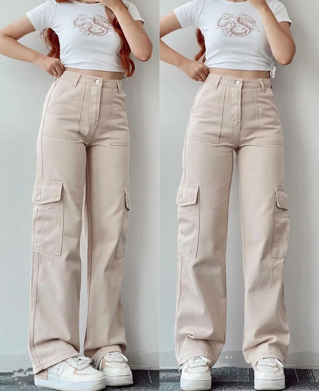 New Straight Cargo High Waist Baggy Trousers