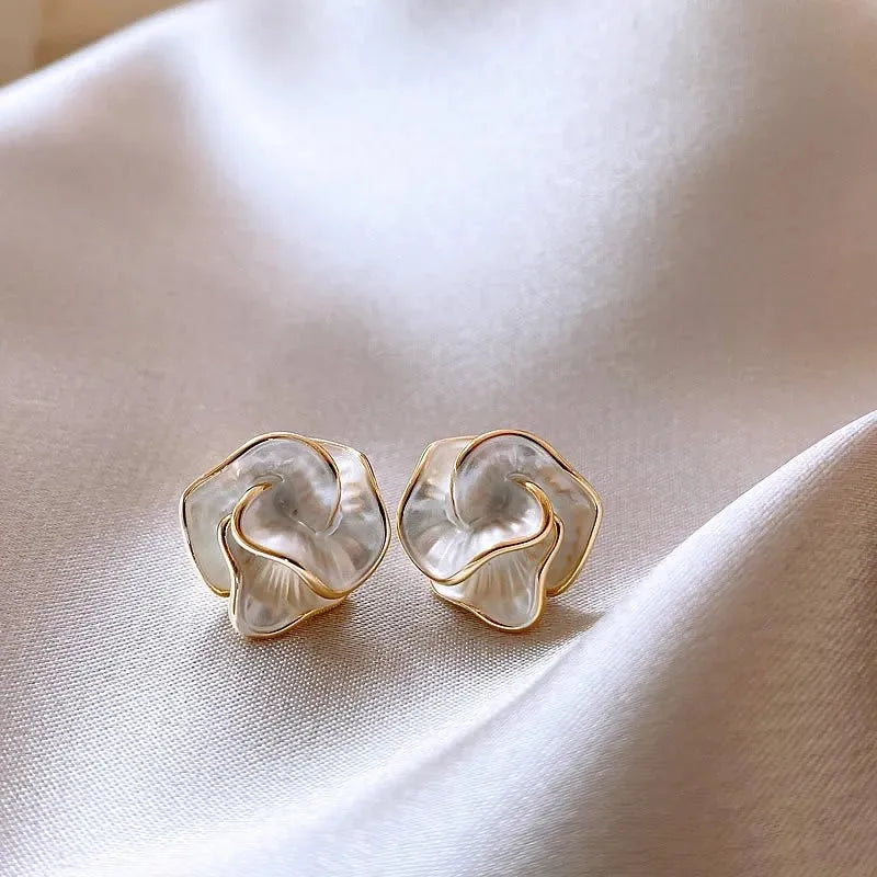 White Enamel Flower Stud Earrings