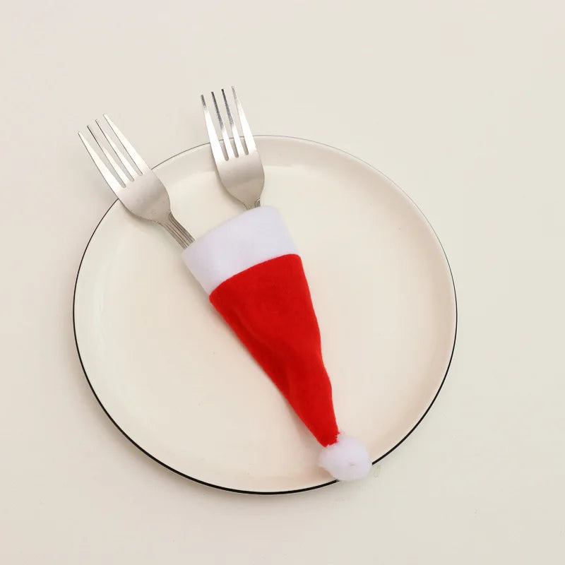 Table Accessories Christmas Hat Fork Knife Cutlery Bag