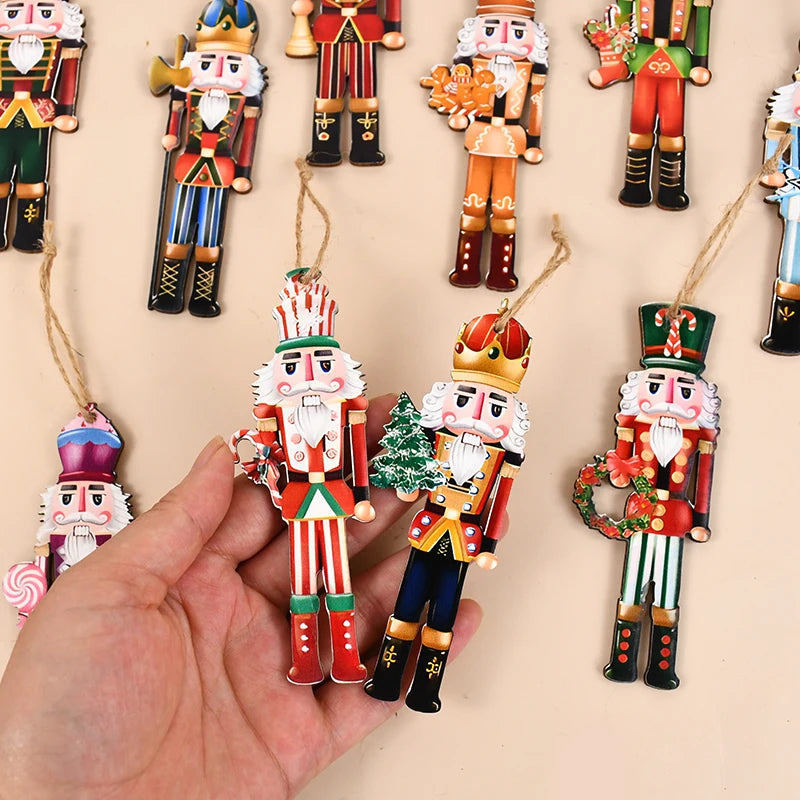 12Pcs Nutcracker Soldier Wooden Pendant Xmas Tree Hanging