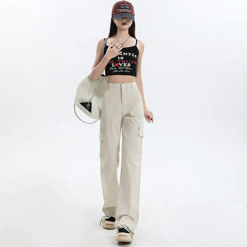 New Straight Cargo High Waist Baggy Trousers