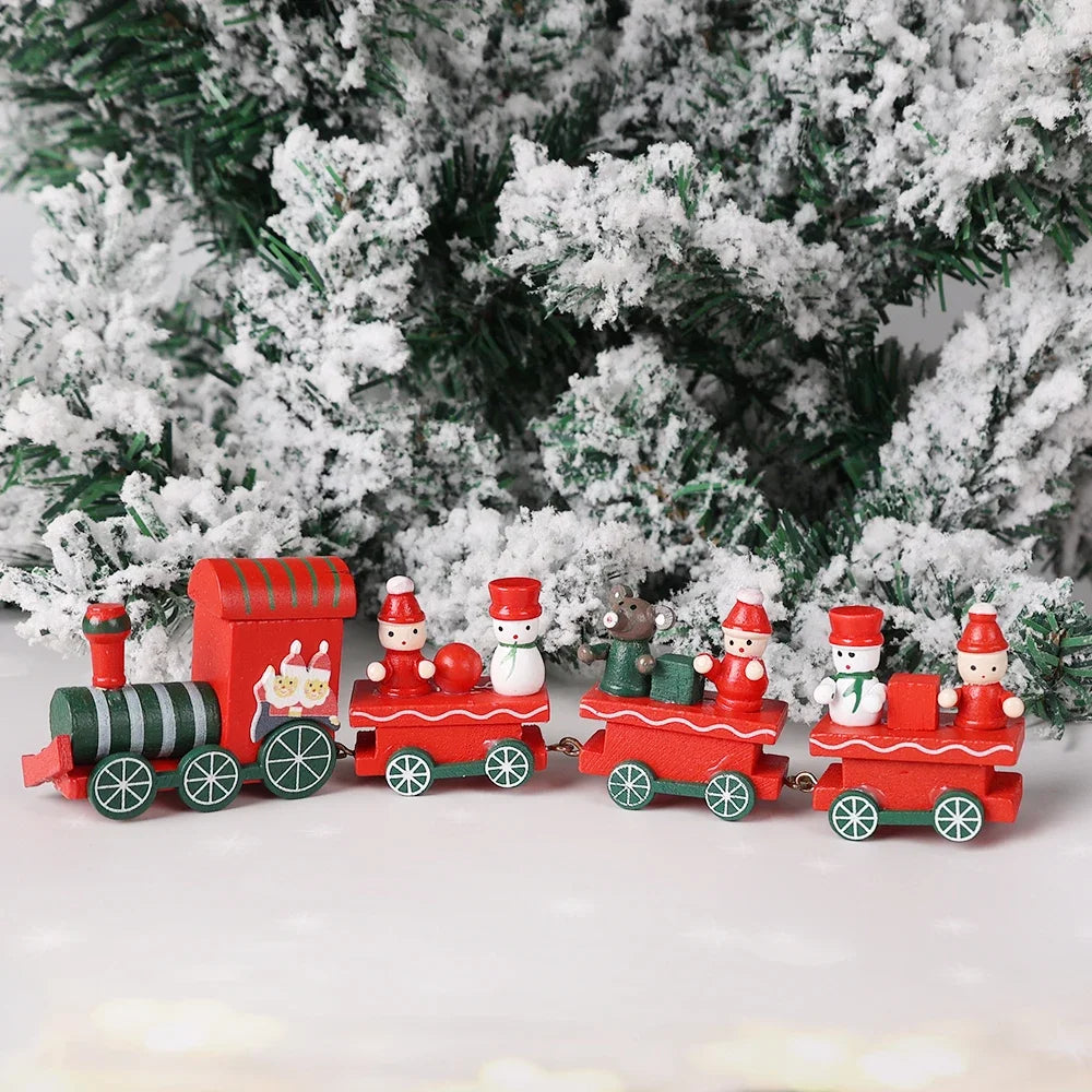 Wooden Train Christmas Ornaments Santa Decoration