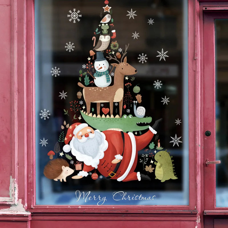 Christmas Window Stickers Santa Claus Xmas Tree