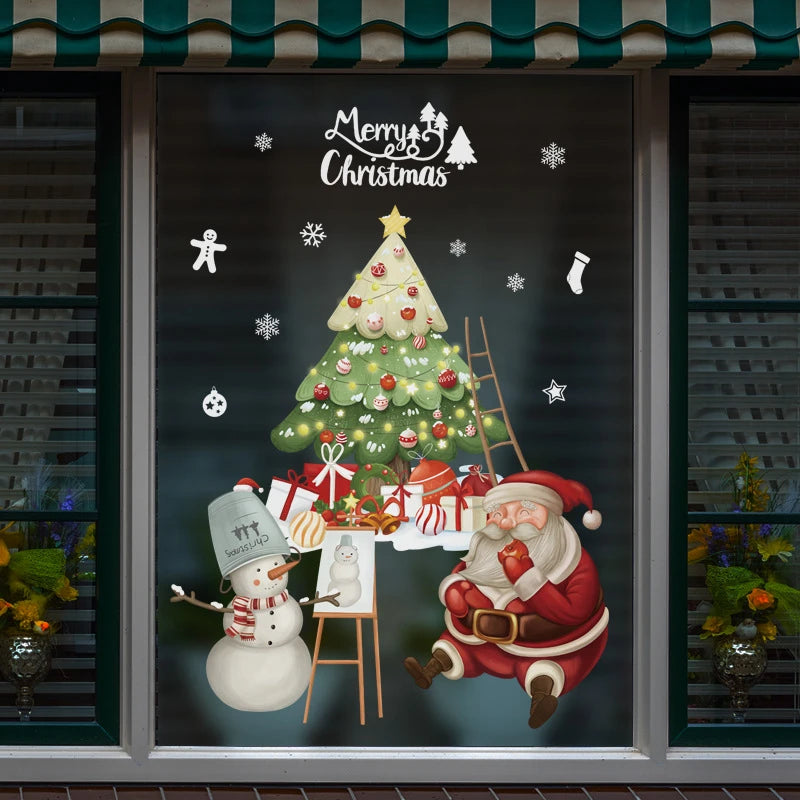 Christmas Window Stickers Santa Claus Xmas Tree