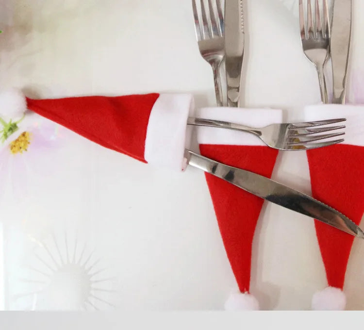 Table Accessories Christmas Hat Fork Knife Cutlery Bag