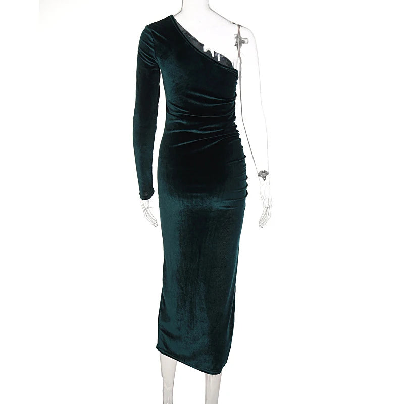 Long Sleeve Velvet Bodycon Midi Dress