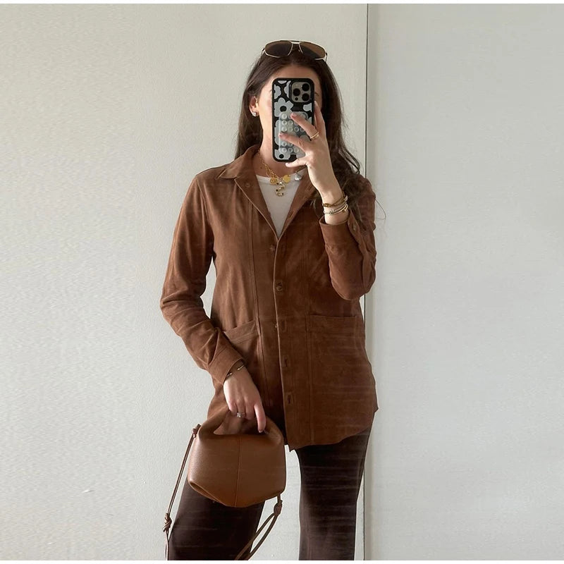 Vintage Brown Suede Leather Blazer Jackets