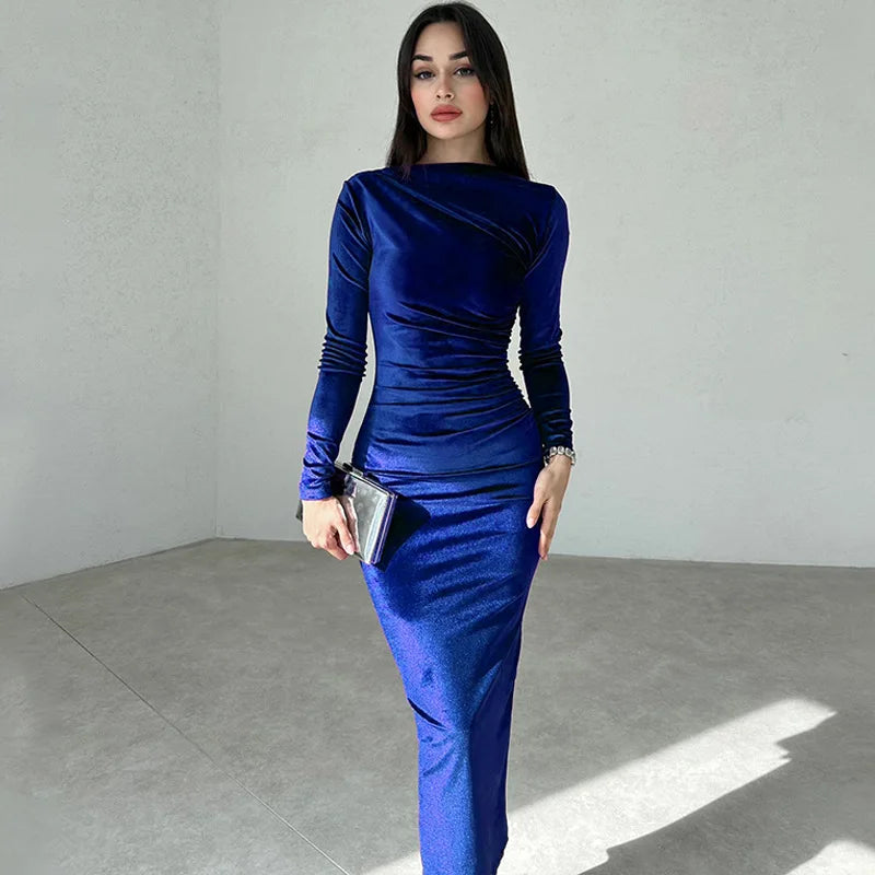 Velvet Long Sleeve Midi Dress