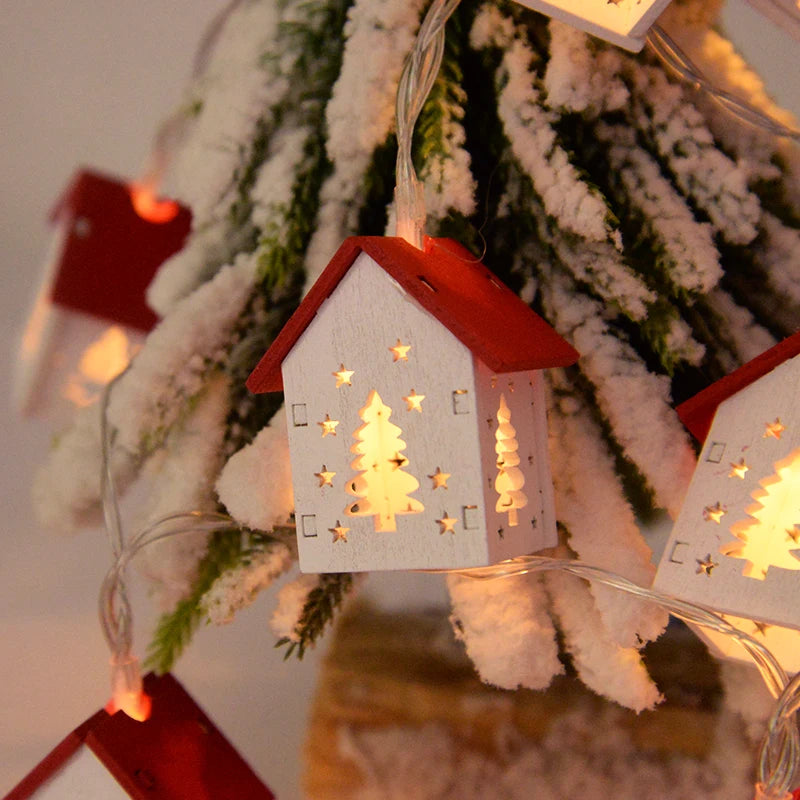 Christmas Wooden House LED String Light Xmas