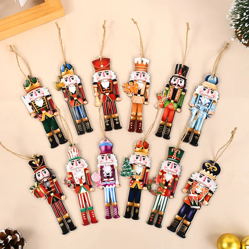 12Pcs Nutcracker Soldier Wooden Pendant Xmas Tree Hanging