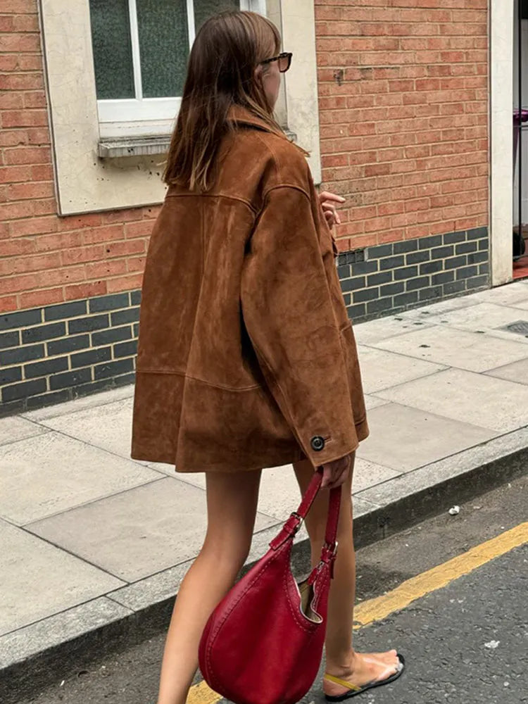 Vintage Brown Lapel With Pocket Jacket