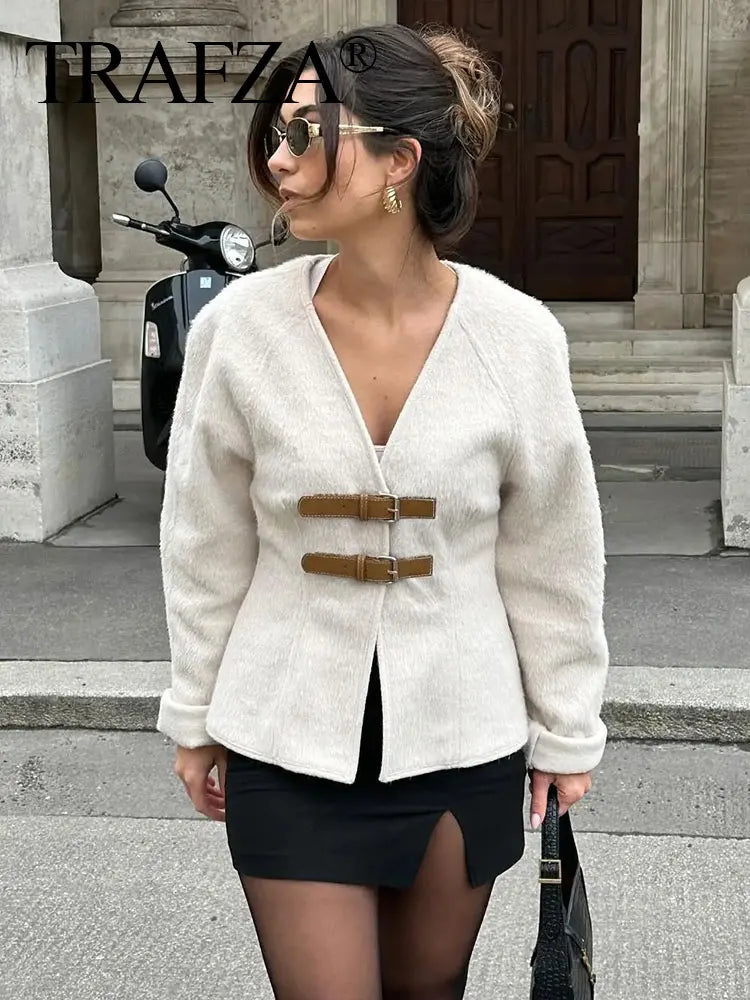 Leather Buckle Woolen Coat