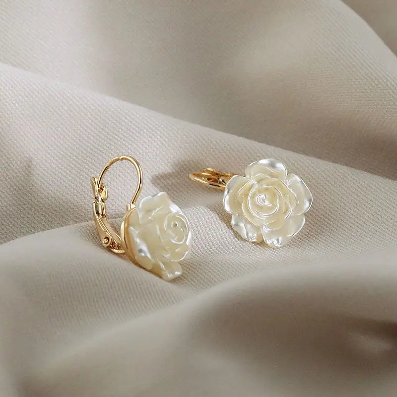 White Enamel Flower Stud Earrings