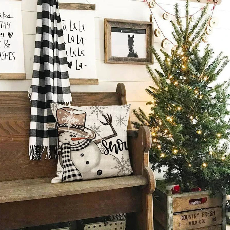 Linen Christmas Pillow Cover Snowman Elk Pillow