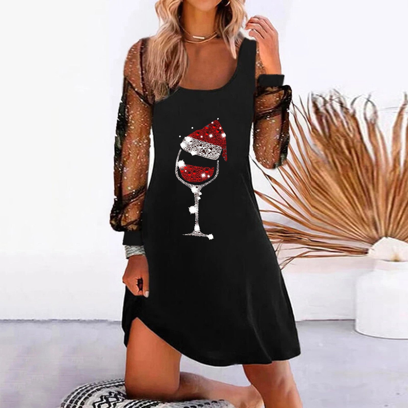 Sexy Off Shoulder Christmas Print Dress