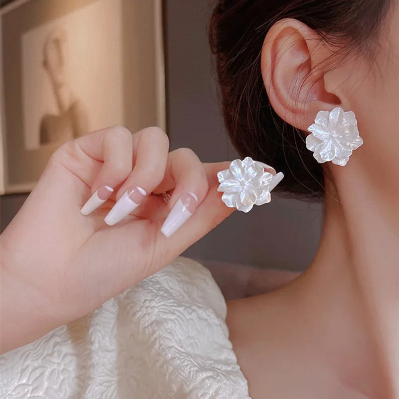 White Enamel Flower Stud Earrings