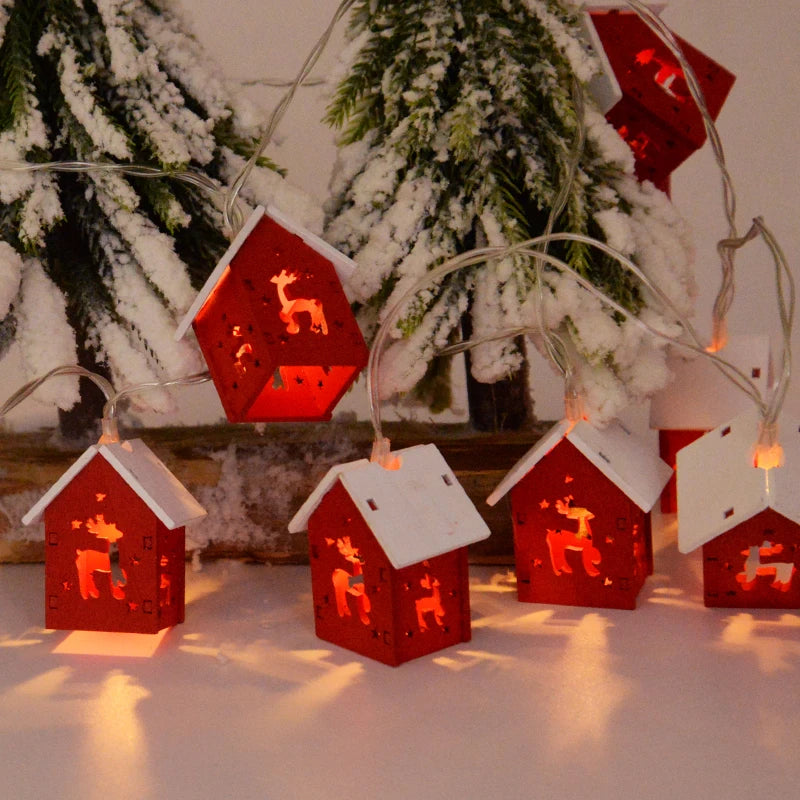 Christmas Wooden House LED String Light Xmas