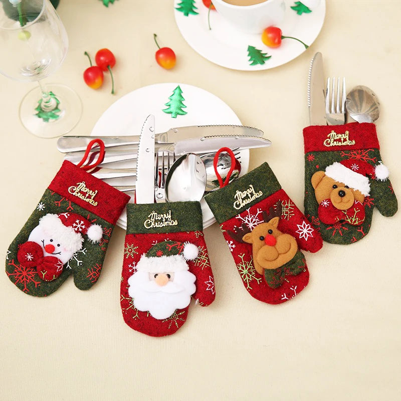 Christmas Decorations Knifes Fork Gloves Bag Holder Home