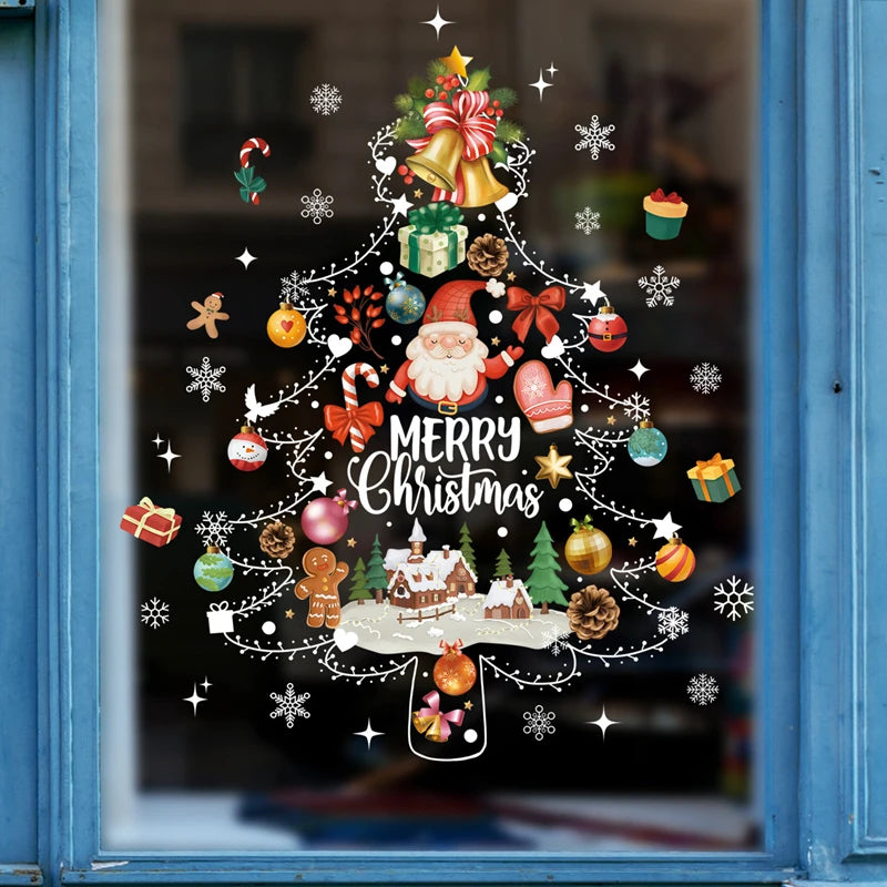 Christmas Window Stickers Santa Claus Xmas Tree