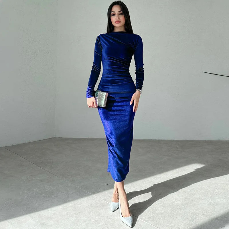 Velvet Long Sleeve Midi Dress