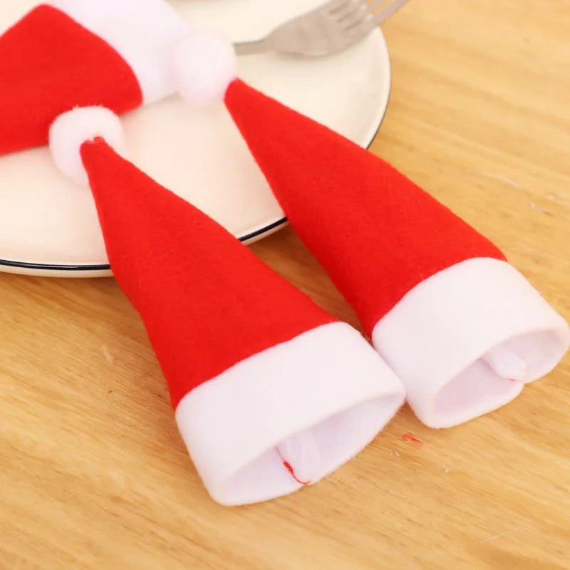 Table Accessories Christmas Hat Fork Knife Cutlery Bag