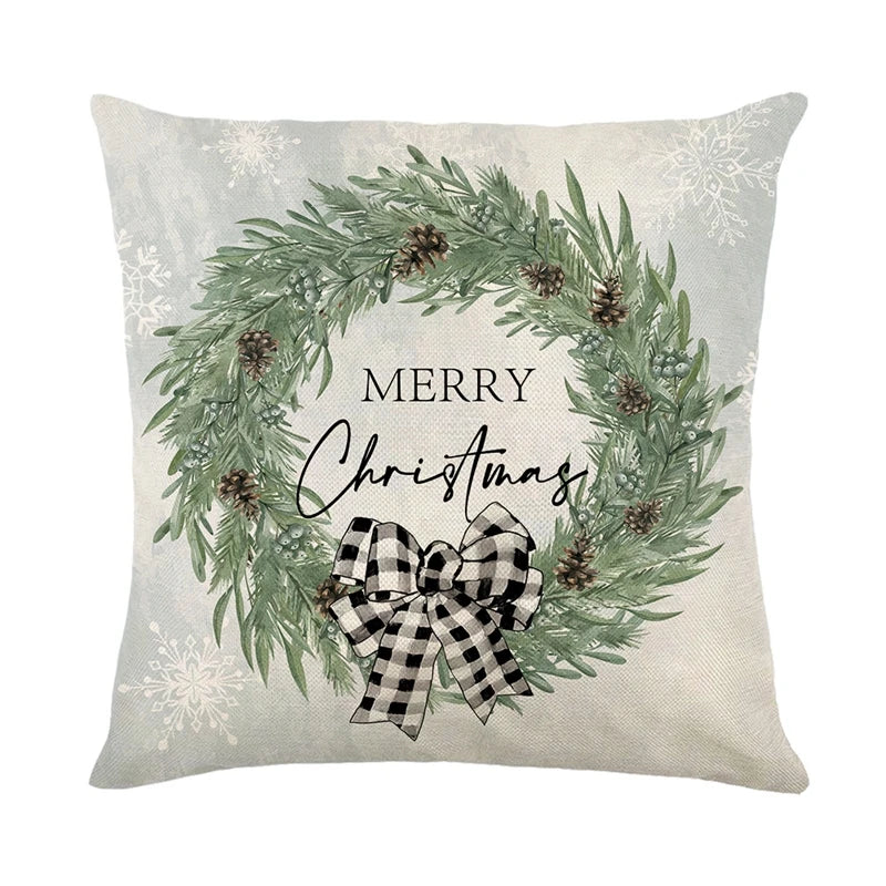 Linen Christmas Pillow Cover Snowman Elk Pillow