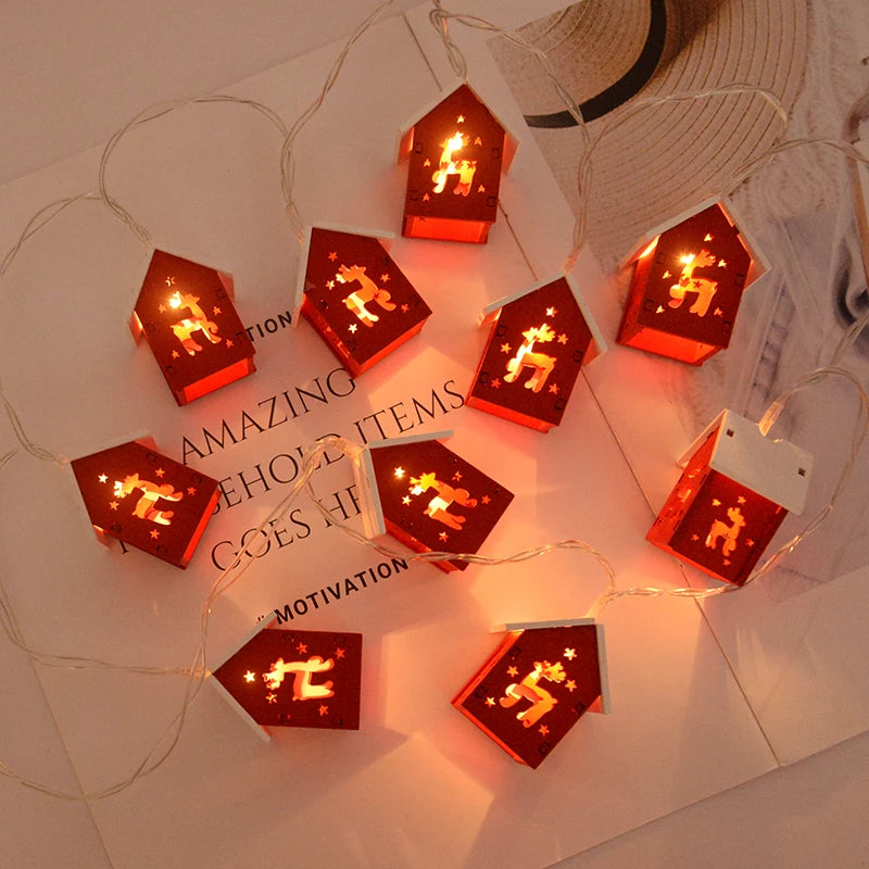 Christmas Wooden House LED String Light Xmas