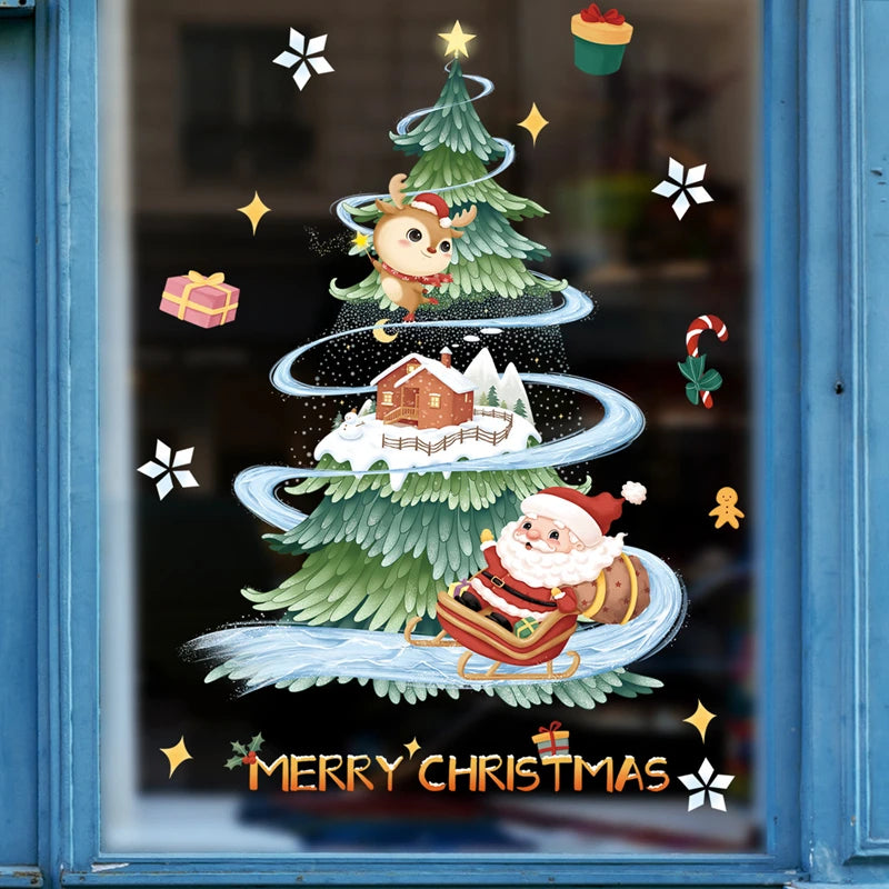 Christmas Window Stickers Santa Claus Xmas Tree