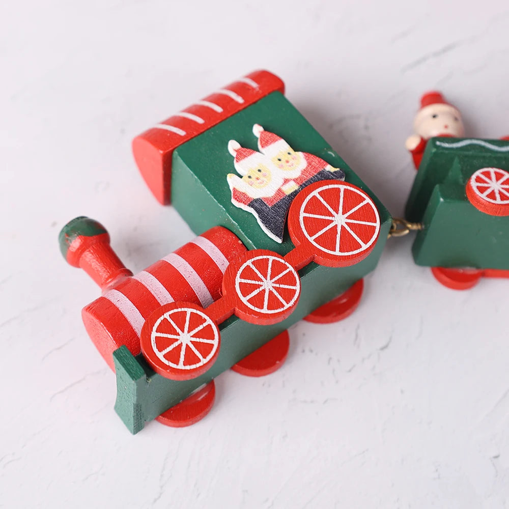 Wooden Train Christmas Ornaments Santa Decoration