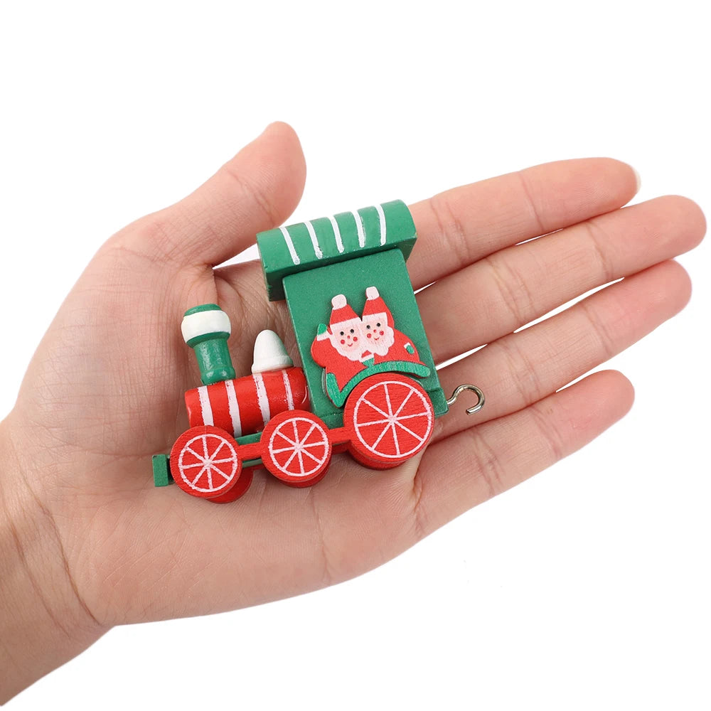 Wooden Train Christmas Ornaments Santa Decoration