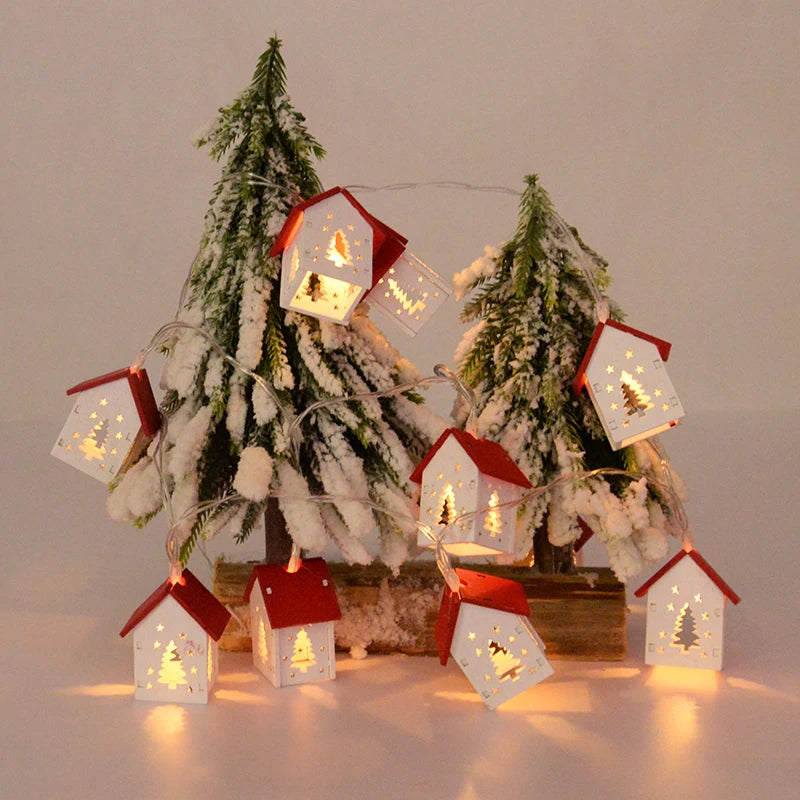 Christmas Wooden House LED String Light Xmas