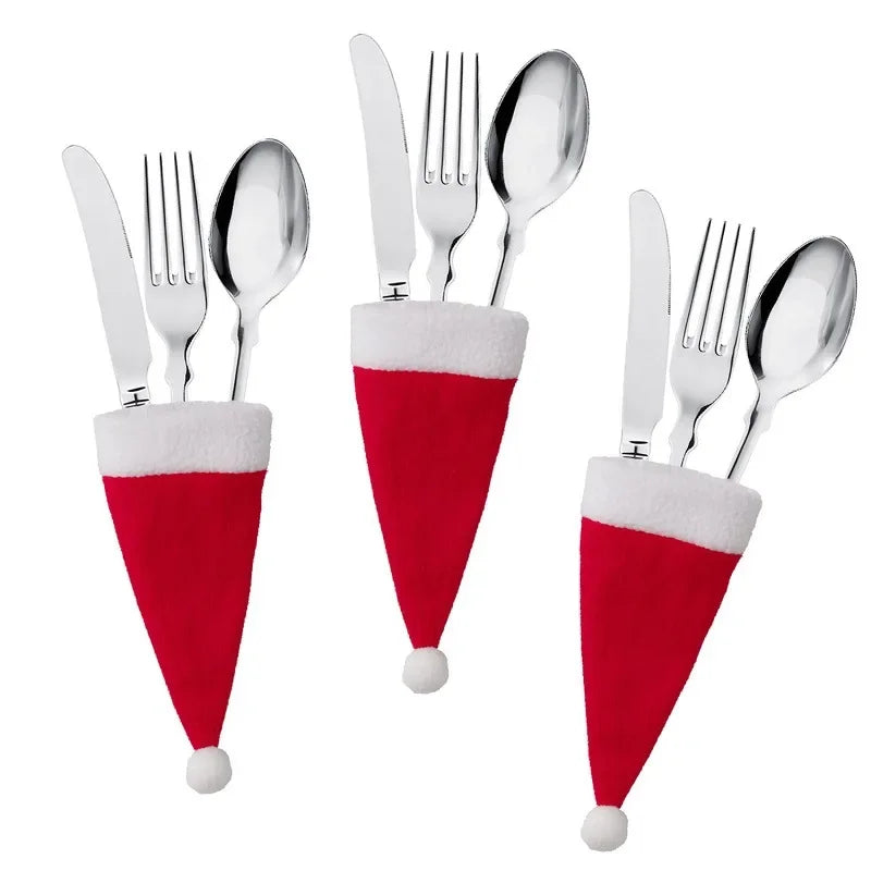 Table Accessories Christmas Hat Fork Knife Cutlery Bag